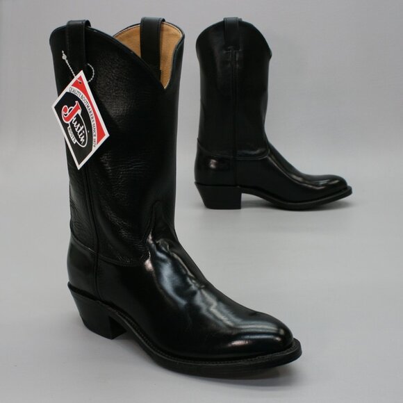 Vintage Justin Ladies 10.5 C Wide Black Leather Western Cowboy Boots M8049 - USA - Picture 1 of 10
